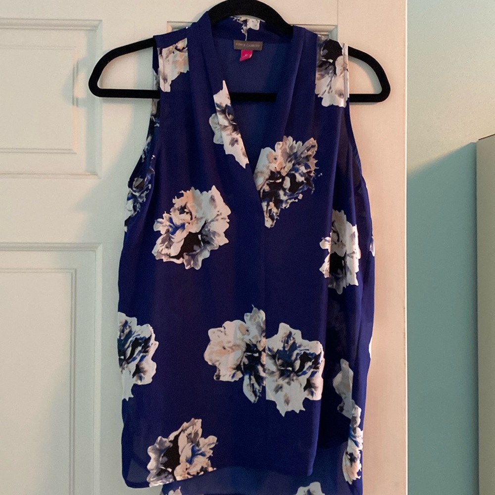 Sleeveless V neckline semi sheer crepe top